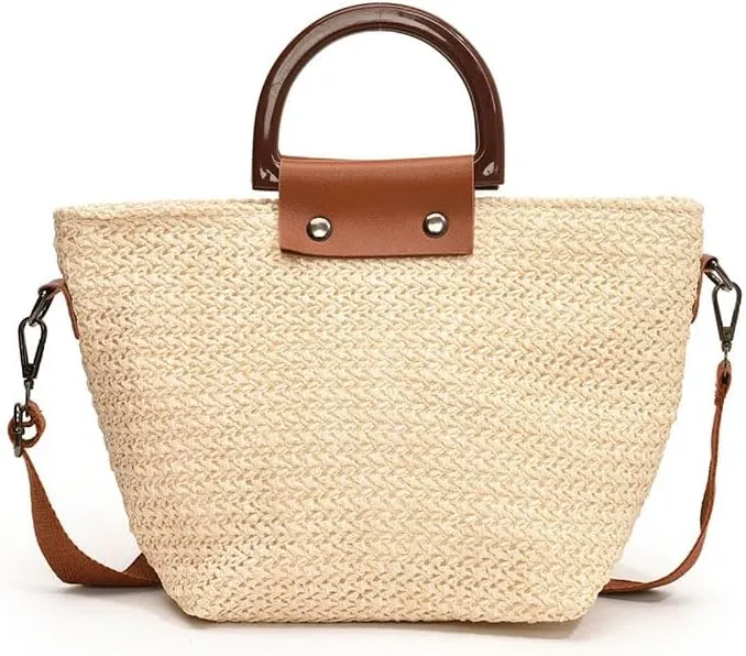 Woven Straw Crossbody Bag for Women - Trendy Tote Beach Vacation Casual Shoulder Handbag Retro Shoulder Bag Purse
