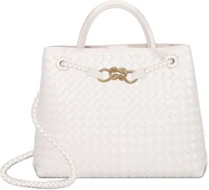 Woven Tote Bag for Women Crossbody Handbag,Vegan Leather Large Tote Purse,Trendy Satchel Handbag Bowknot Shoulder Bag
