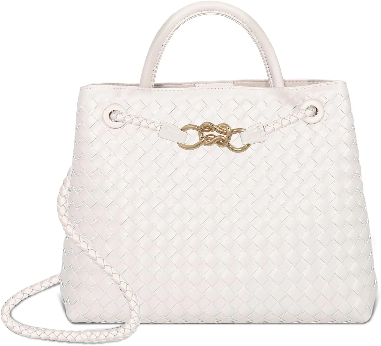 Woven Tote Bag for Women Crossbody Handbag,Vegan Leather Large Tote Purse,Trendy Satchel Handbag Bowknot Shoulder Bag