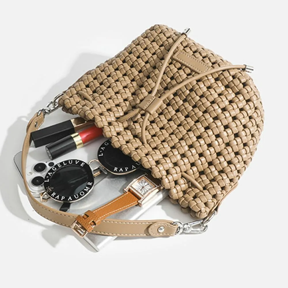 Woven Tote Bucket Bag Shoulder Purse for Women Handwoven Crossbody Handbag Small Satchel Basket Tote Bag Woven Handbag Purse