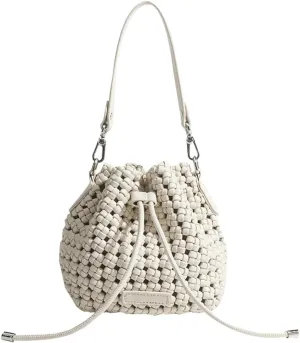 Woven Tote Bucket Bag Shoulder Purse for Women Handwoven Crossbody Handbag Small Satchel Basket Tote Bag Woven Handbag Purse