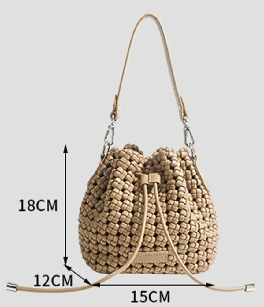 Woven Tote Bucket Bag Shoulder Purse for Women Handwoven Crossbody Handbag Small Satchel Basket Tote Bag Woven Handbag Purse