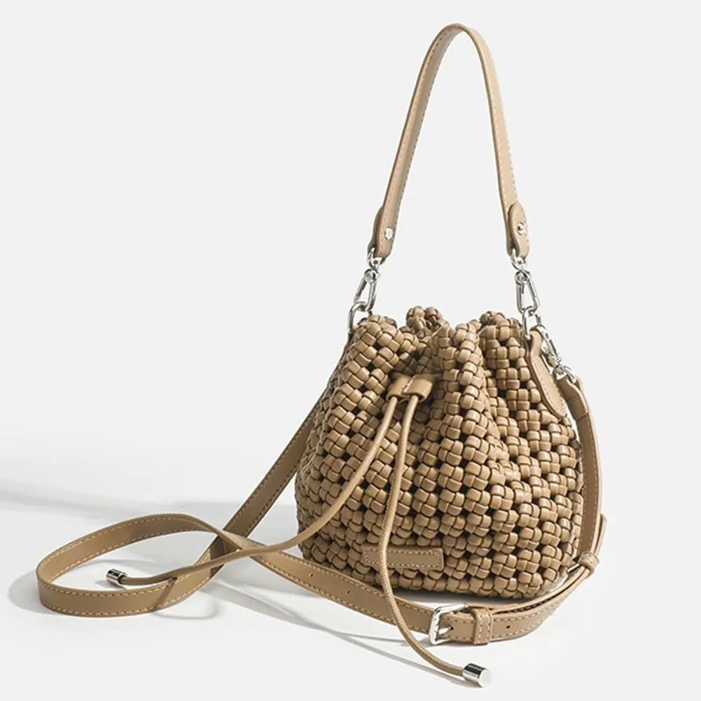Woven Tote Bucket Bag Shoulder Purse for Women Handwoven Crossbody Handbag Small Satchel Basket Tote Bag Woven Handbag Purse