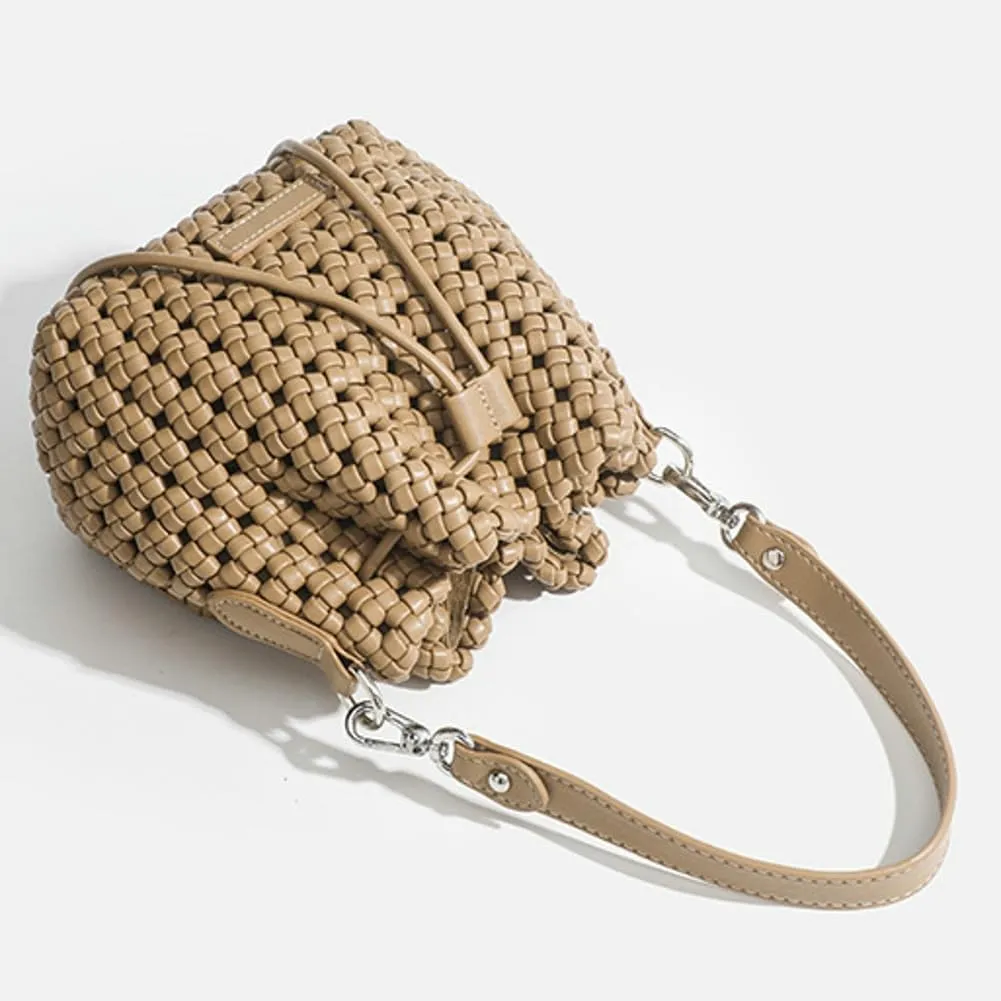 Woven Tote Bucket Bag Shoulder Purse for Women Handwoven Crossbody Handbag Small Satchel Basket Tote Bag Woven Handbag Purse