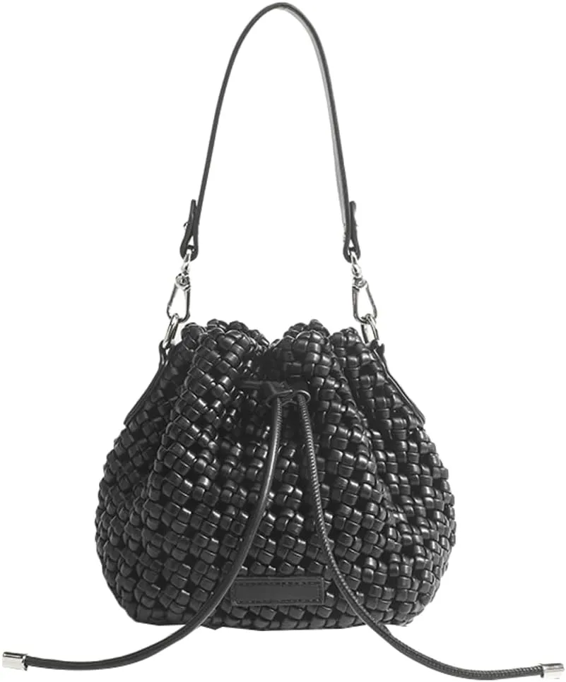 Woven Tote Bucket Bag Shoulder Purse for Women Handwoven Crossbody Handbag Small Satchel Basket Tote Bag Woven Handbag Purse