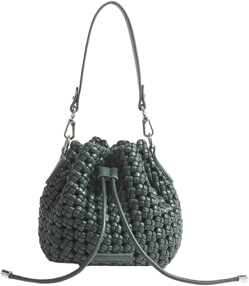 Woven Tote Bucket Bag Shoulder Purse for Women Handwoven Crossbody Handbag Small Satchel Basket Tote Bag Woven Handbag Purse