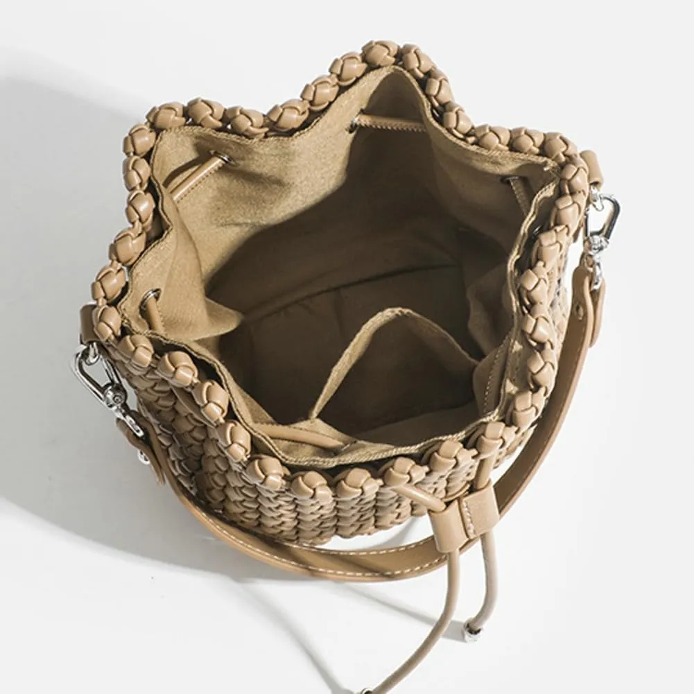 Woven Tote Bucket Bag Shoulder Purse for Women Handwoven Crossbody Handbag Small Satchel Basket Tote Bag Woven Handbag Purse