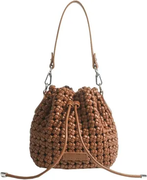 Woven Tote Bucket Bag Shoulder Purse for Women Handwoven Crossbody Handbag Small Satchel Basket Tote Bag Woven Handbag Purse