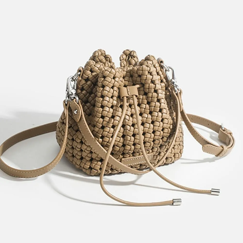 Woven Tote Bucket Bag Shoulder Purse for Women Handwoven Crossbody Handbag Small Satchel Basket Tote Bag Woven Handbag Purse