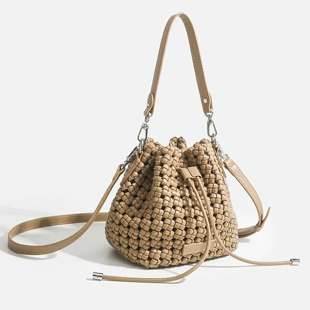 Woven Tote Bucket Bag Shoulder Purse for Women Handwoven Crossbody Handbag Small Satchel Basket Tote Bag Woven Handbag Purse