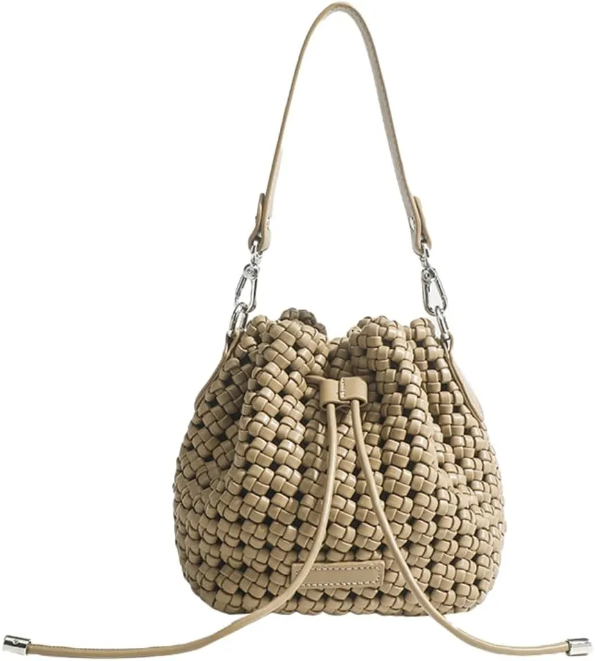 Woven Tote Bucket Bag Shoulder Purse for Women Handwoven Crossbody Handbag Small Satchel Basket Tote Bag Woven Handbag Purse