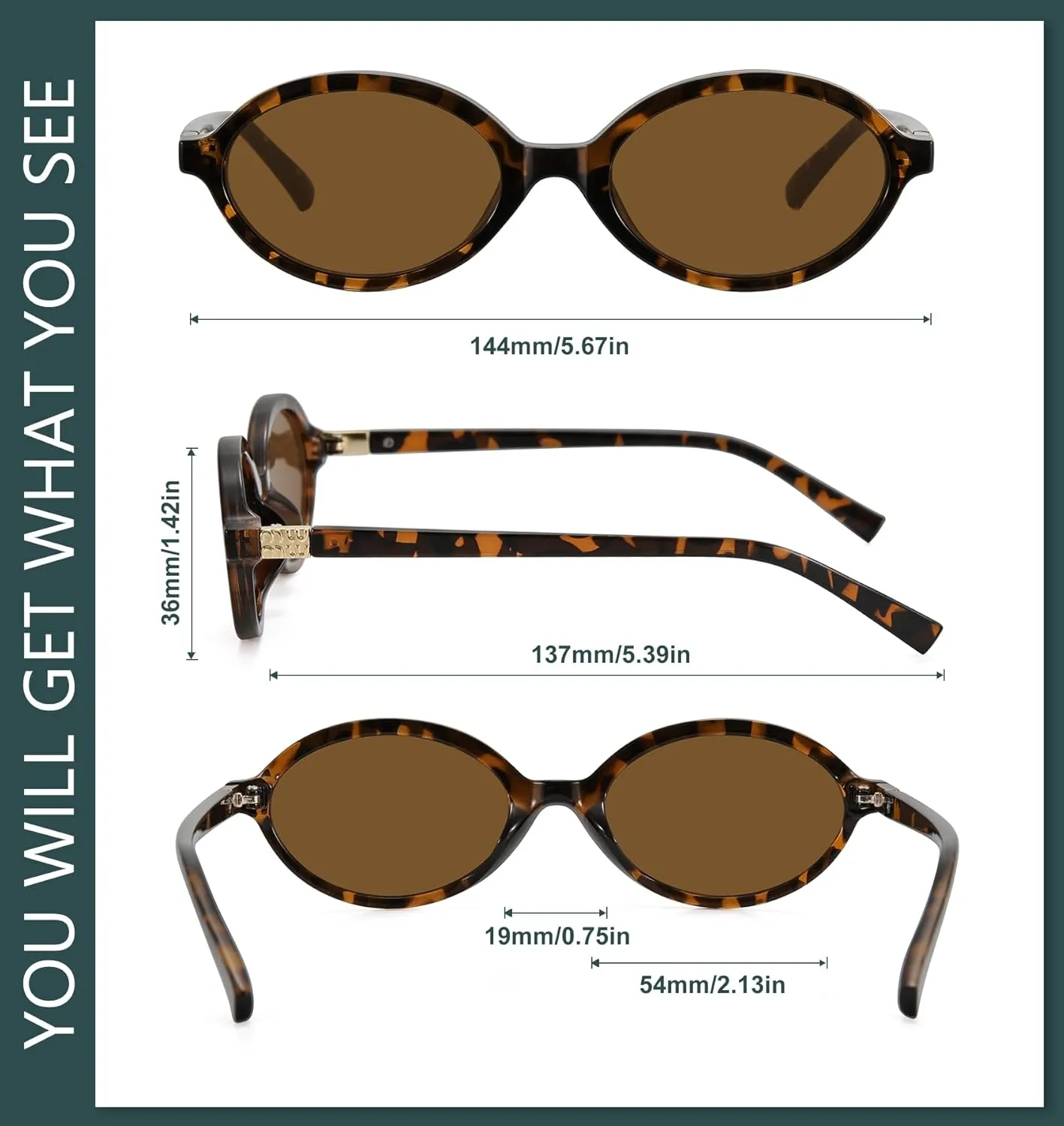 WOWSUN Retro Oval Sunglasses Womens Trendy Sun Glasses Sunnies UV400 Protection