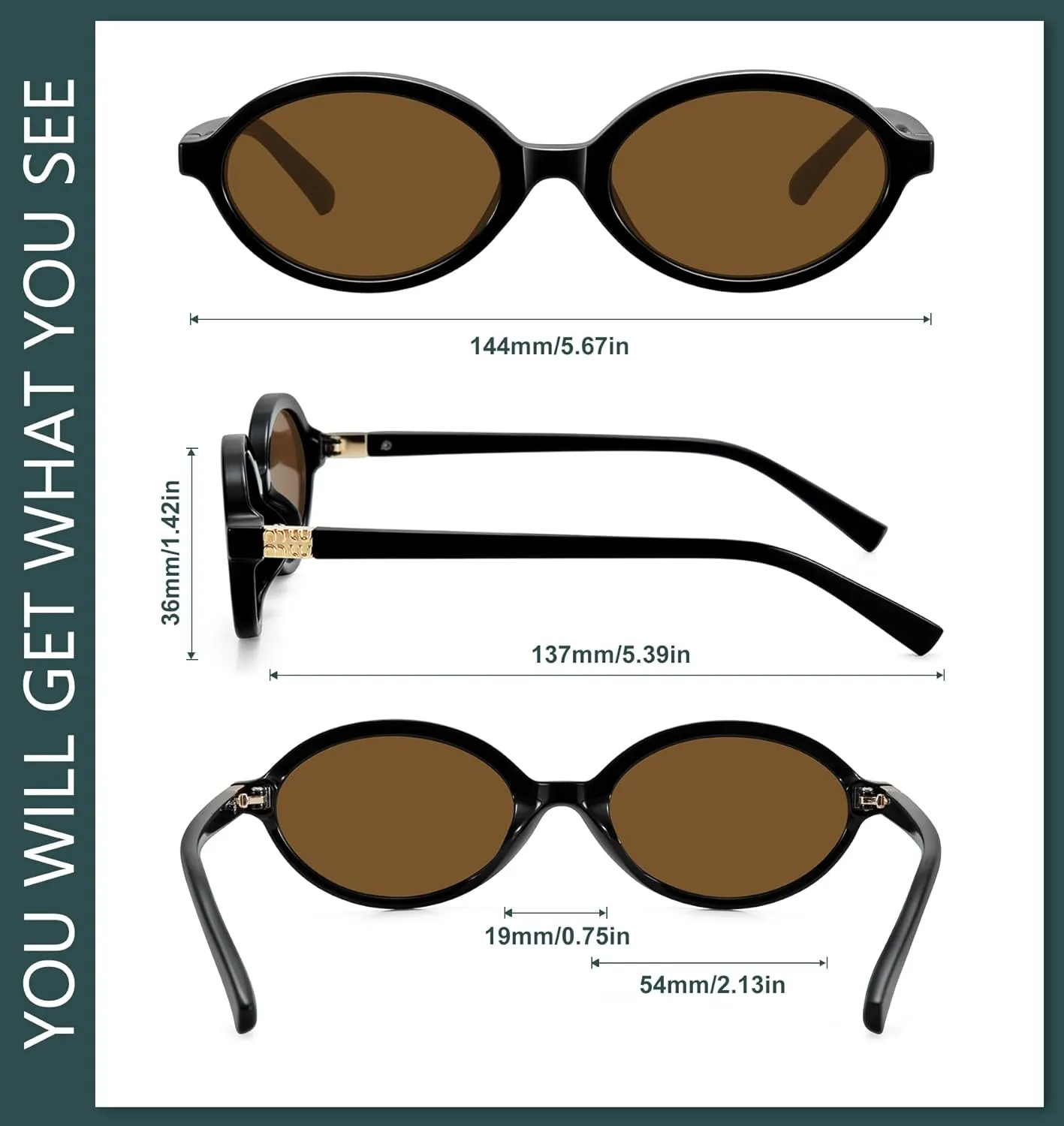 WOWSUN Retro Oval Sunglasses Womens Trendy Sun Glasses Sunnies UV400 Protection
