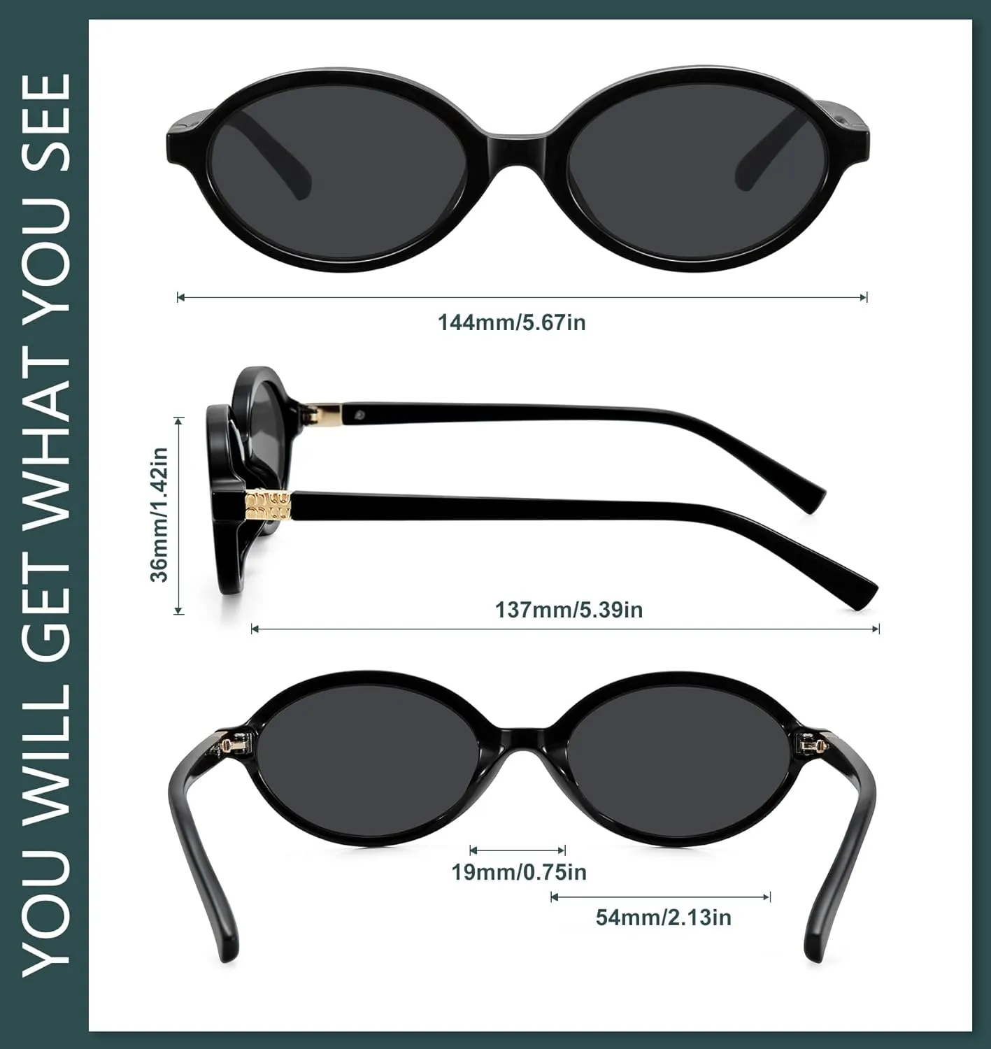 WOWSUN Retro Oval Sunglasses Womens Trendy Sun Glasses Sunnies UV400 Protection