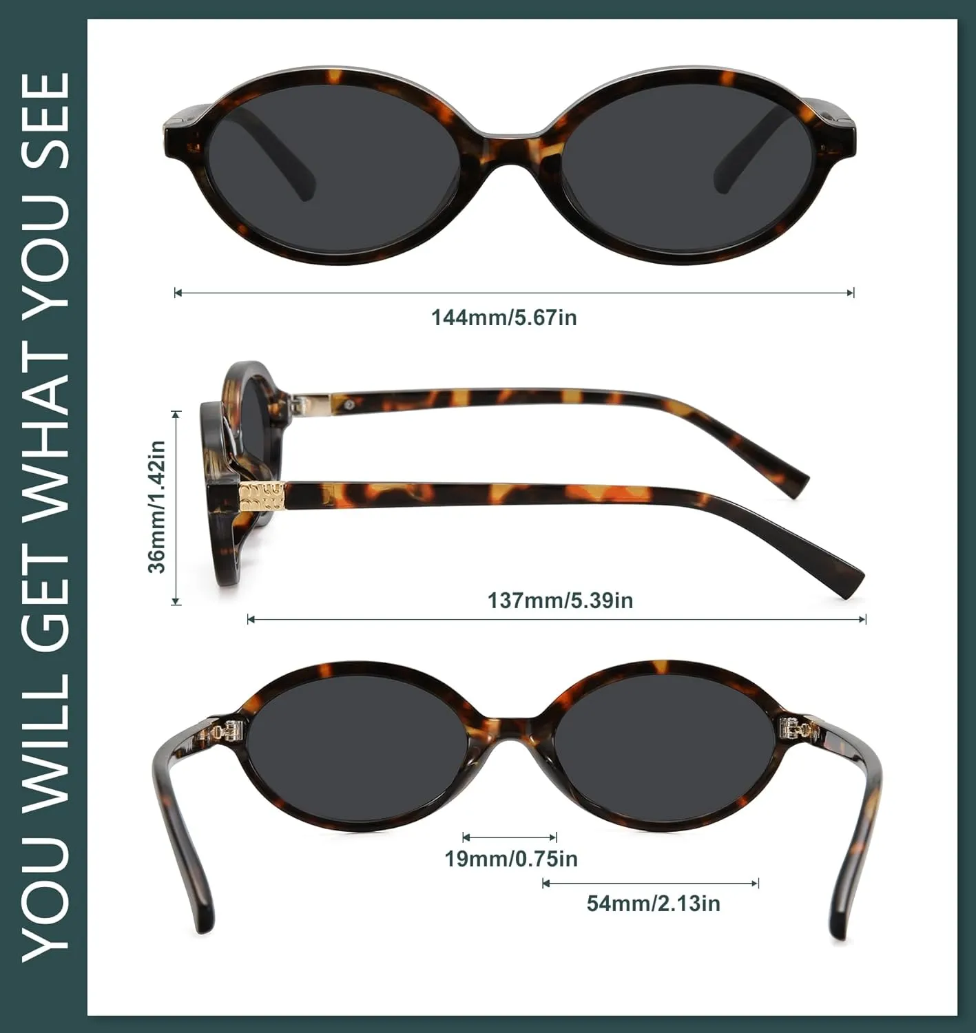 WOWSUN Retro Oval Sunglasses Womens Trendy Sun Glasses Sunnies UV400 Protection