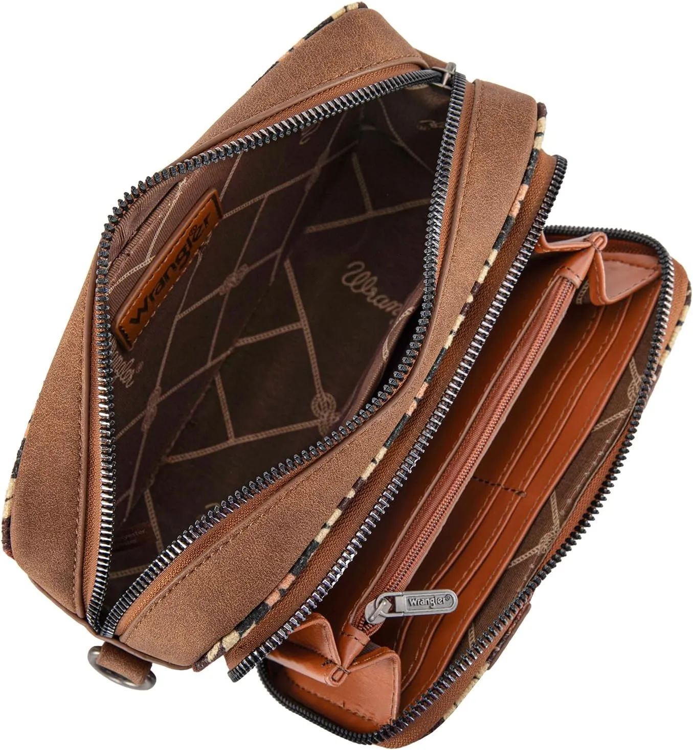 Wrangler Aztec Crossbody Bag for Women Multi Pocket Shoulder Bag Boho Cross Body Wallet Purse