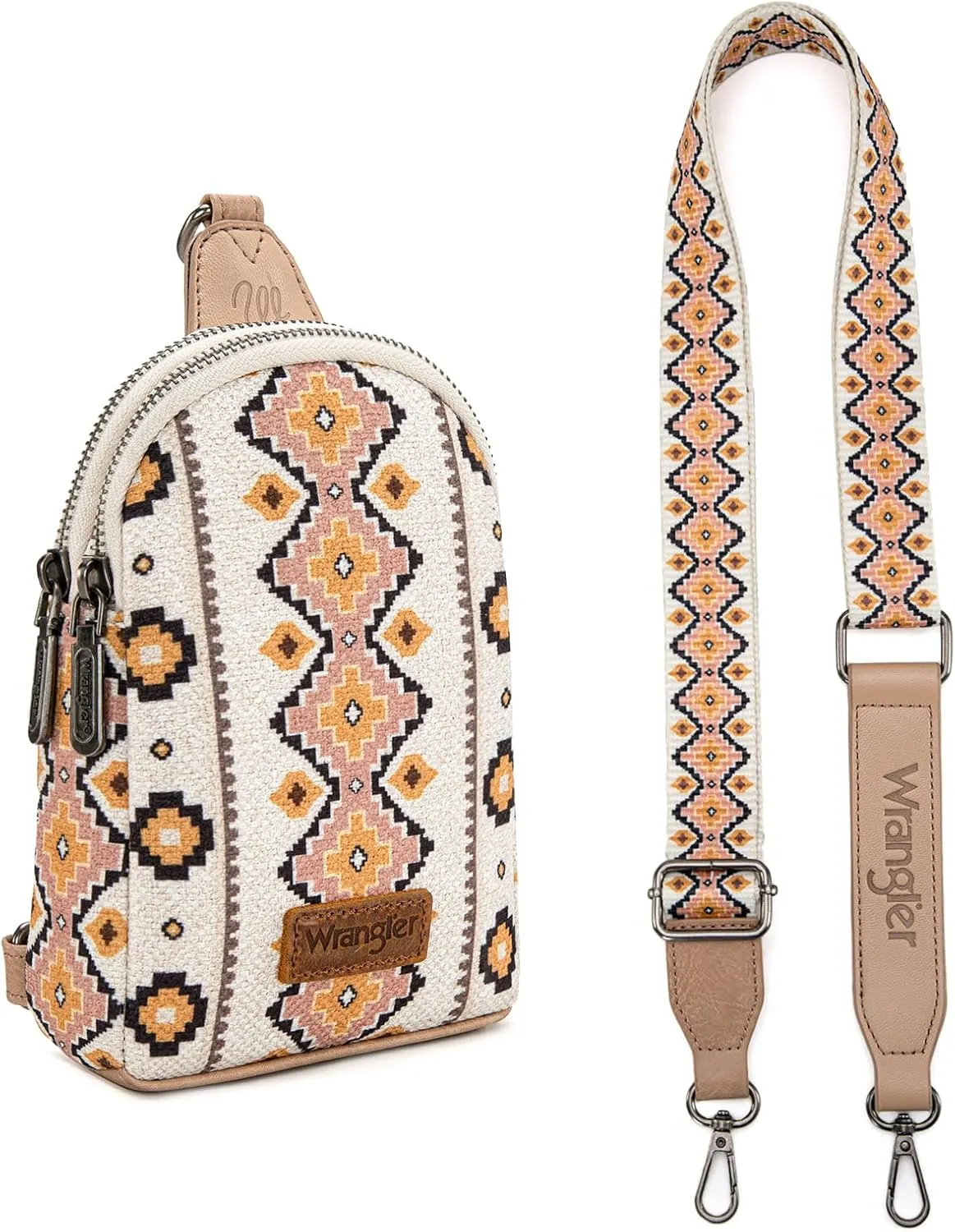 Wrangler Aztec Crossbody Sling Bags for Women Southwestern Print Purse with Detachable Strap