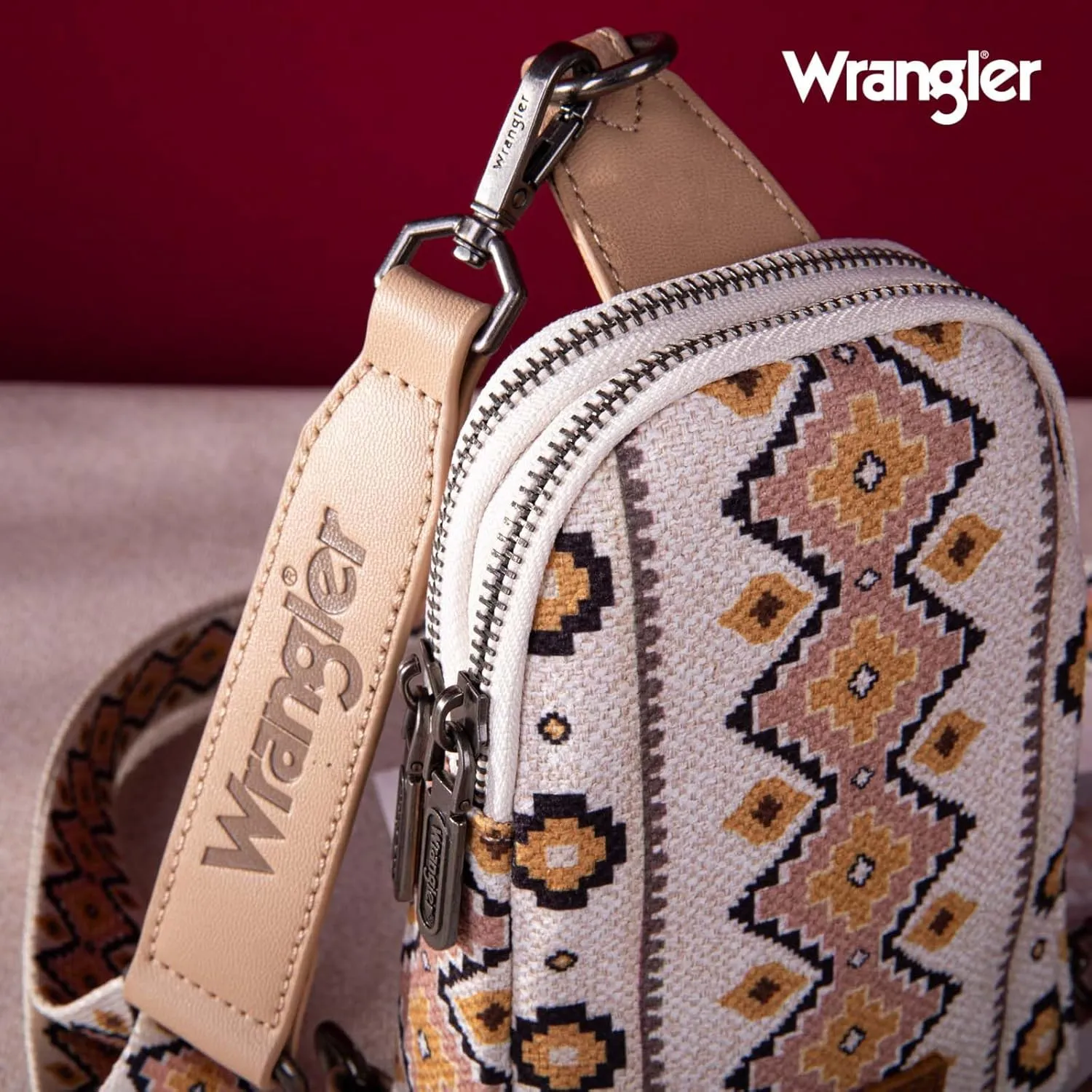 Wrangler Aztec Crossbody Sling Bags for Women Southwestern Print Purse with Detachable Strap
