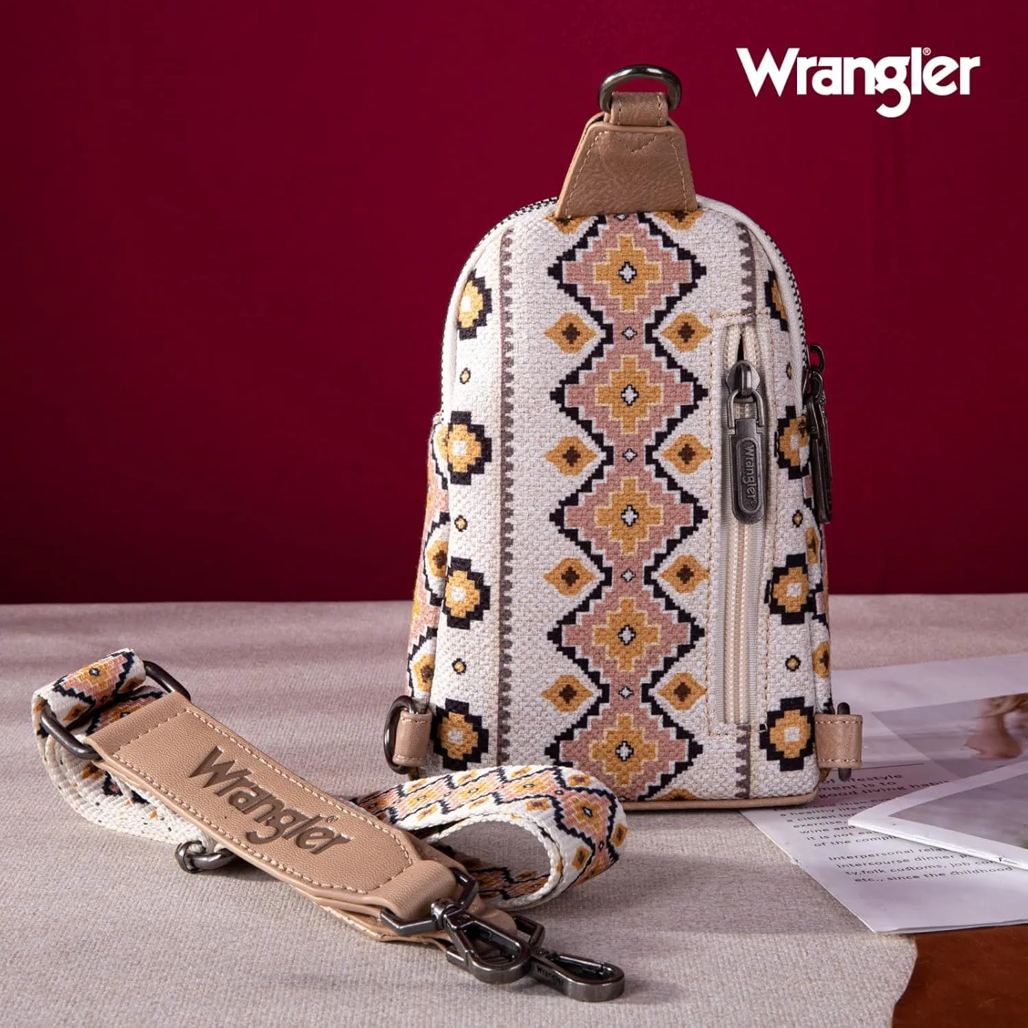 Wrangler Aztec Crossbody Sling Bags for Women Southwestern Print Purse with Detachable Strap