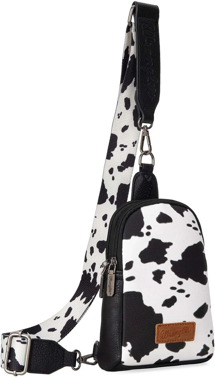 Wrangler Cow Print Crossbody Bags for Women Western Sling Bag with Adjustable Starp Cross Body Purse