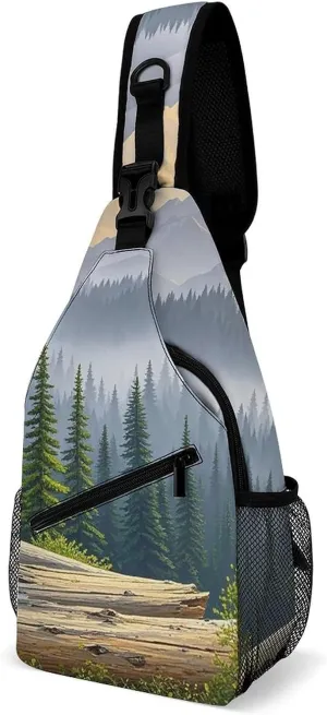 Wushan Pine Tree Crossbody Sling Bag for Men Hiking Backpack Travel Chest Bag Man Purse Shoulder Bags Daypack