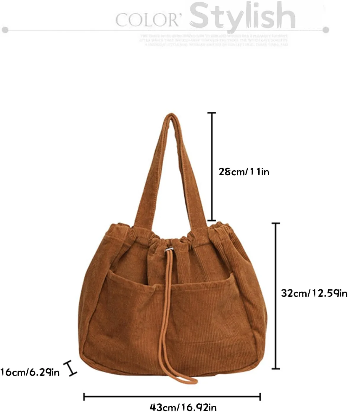 WYCY Corduroy Tote Bag for Women, Large Capacity Corduroy Bag Work Drawstring Bags with Inner Pocket Office Tote Handbag