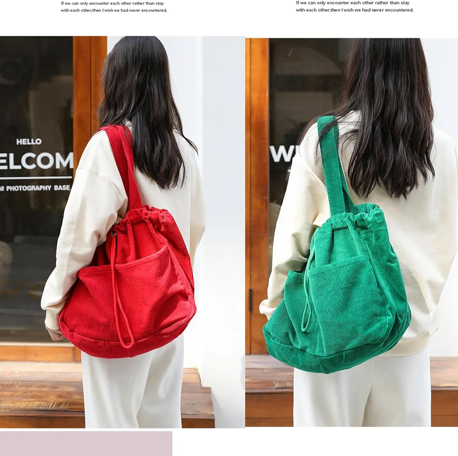 WYCY Corduroy Tote Bag for Women, Large Capacity Corduroy Bag Work Drawstring Bags with Inner Pocket Office Tote Handbag