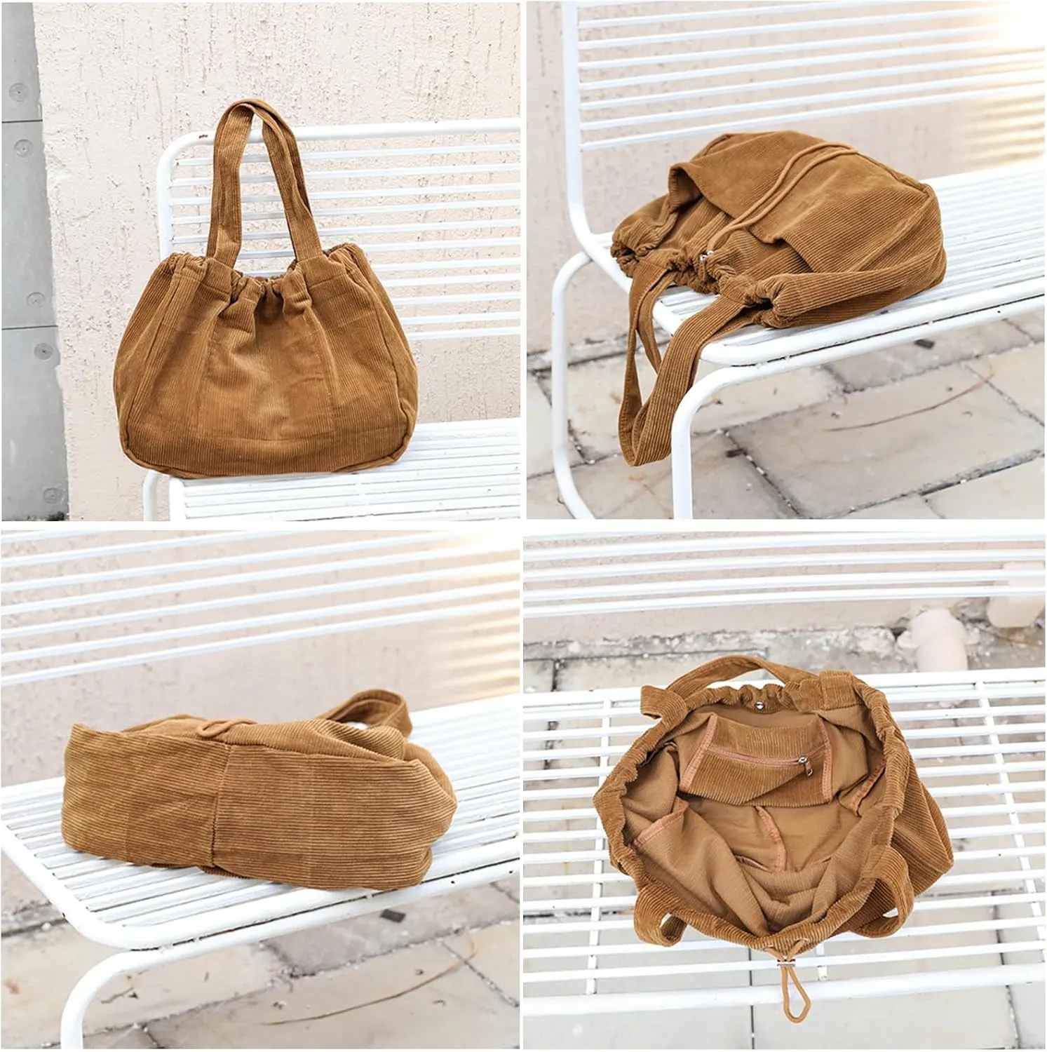 WYCY Corduroy Tote Bag for Women, Large Capacity Corduroy Bag Work Drawstring Bags with Inner Pocket Office Tote Handbag