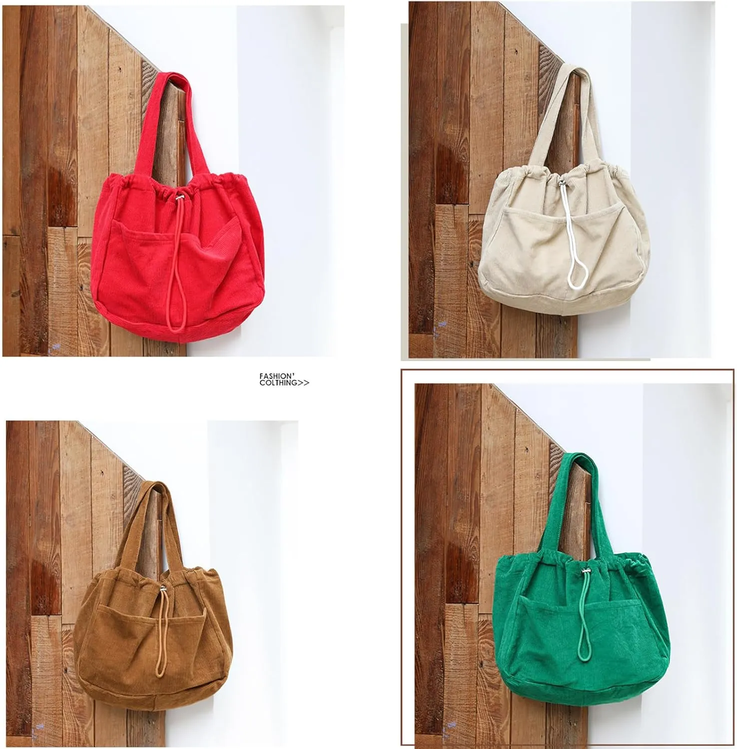 WYCY Corduroy Tote Bag for Women, Large Capacity Corduroy Bag Work Drawstring Bags with Inner Pocket Office Tote Handbag