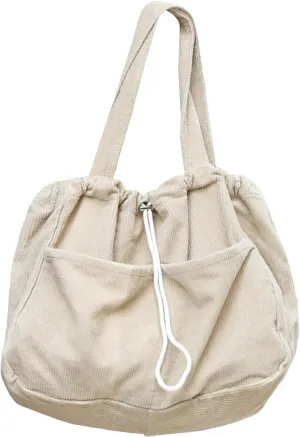 WYCY Corduroy Tote Bag for Women, Large Capacity Corduroy Bag Work Drawstring Bags with Inner Pocket Office Tote Handbag