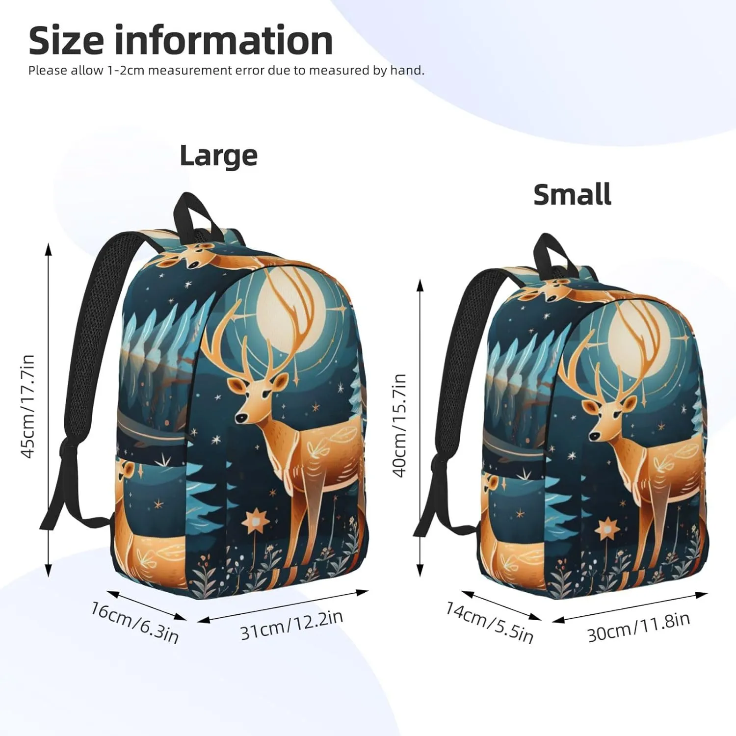 Xmas Gift Deer Canvas Casual Lightweight Duffel Bag, Fashion Duffel Bag, Unisex Travel Backpack