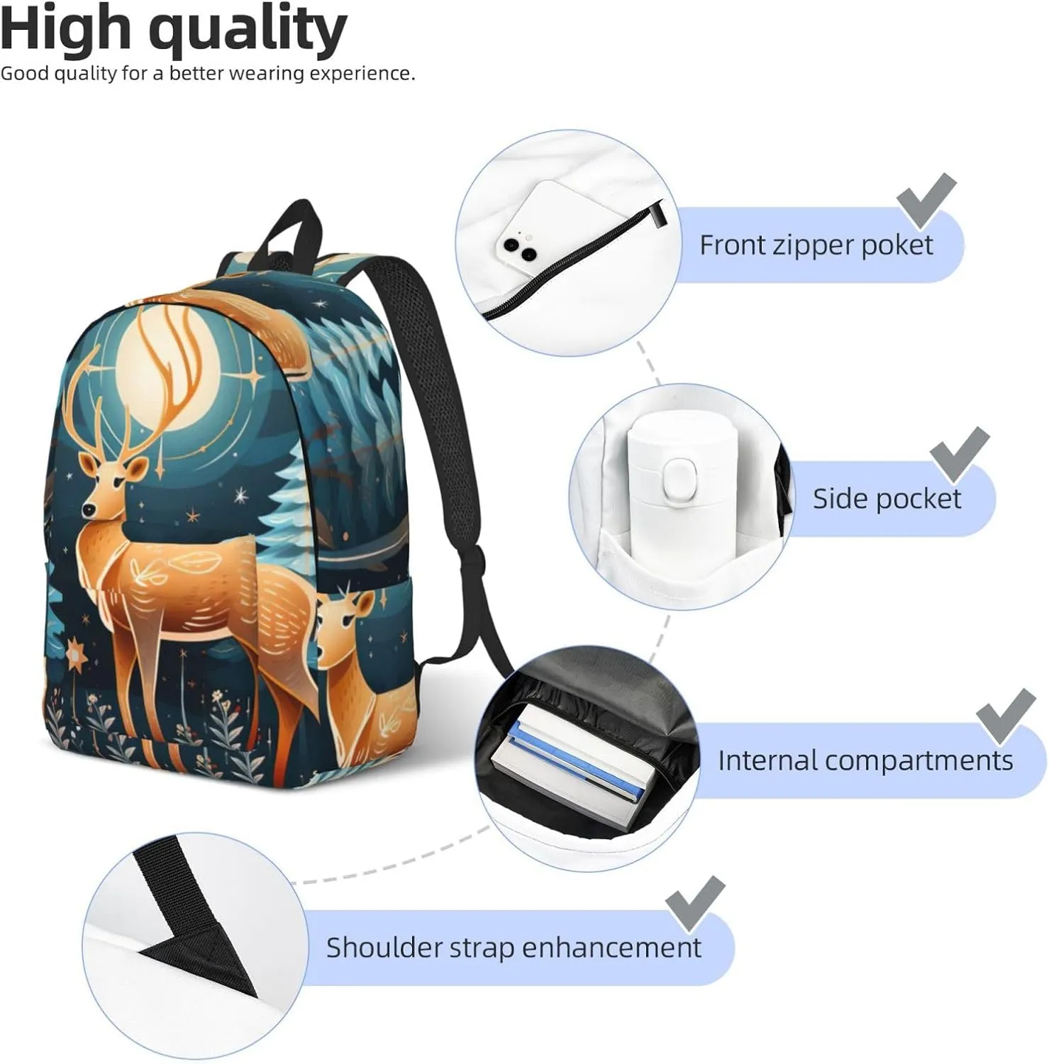 Xmas Gift Deer Canvas Casual Lightweight Duffel Bag, Fashion Duffel Bag, Unisex Travel Backpack