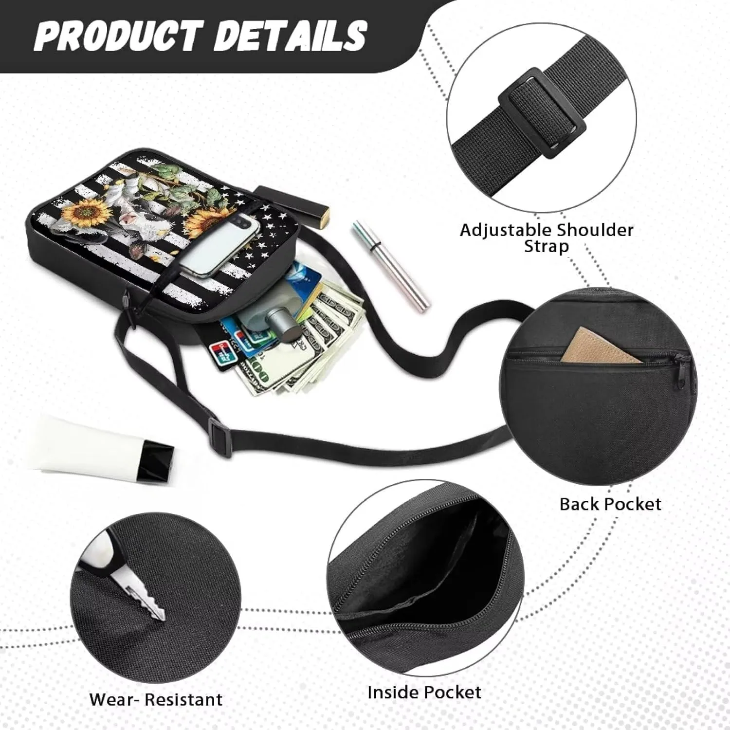 Xoenoiee Mini Messenger Bag for Women Men Small Crossbody Bag Lightweight Shoulder Bag Sling Bags Multi-functional