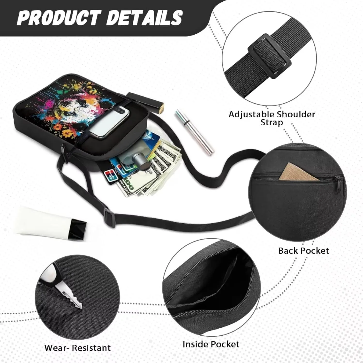 Xoenoiee Mini Messenger Bag Men Women Sling Bags with Multi Pockets Lightweight Small Crossbody Bag for Outing Daily