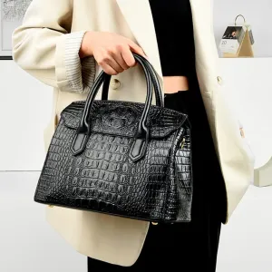 XXGJOALD-Satchel Tote Purse for Women Crocodile Pattern Embossed Top-handle Handbags Fuax Leather Shoulder Bag