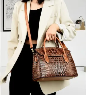 XXGJOALD-Satchel Tote Purse for Women Crocodile Pattern Embossed Top-handle Handbags Fuax Leather Shoulder Bag