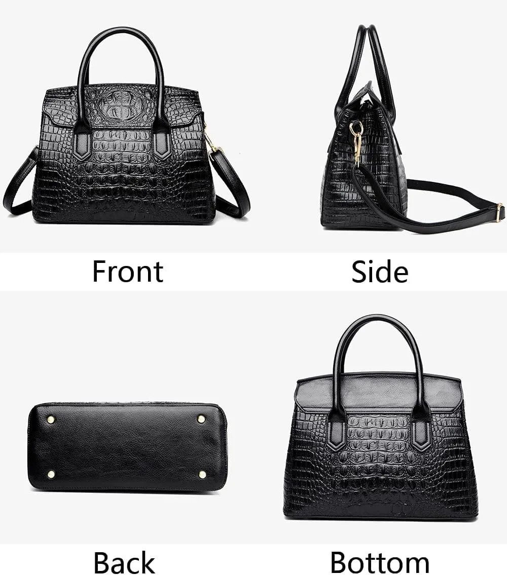 XXGJOALD-Satchel Tote Purse for Women Crocodile Pattern Embossed Top-handle Handbags Fuax Leather Shoulder Bag