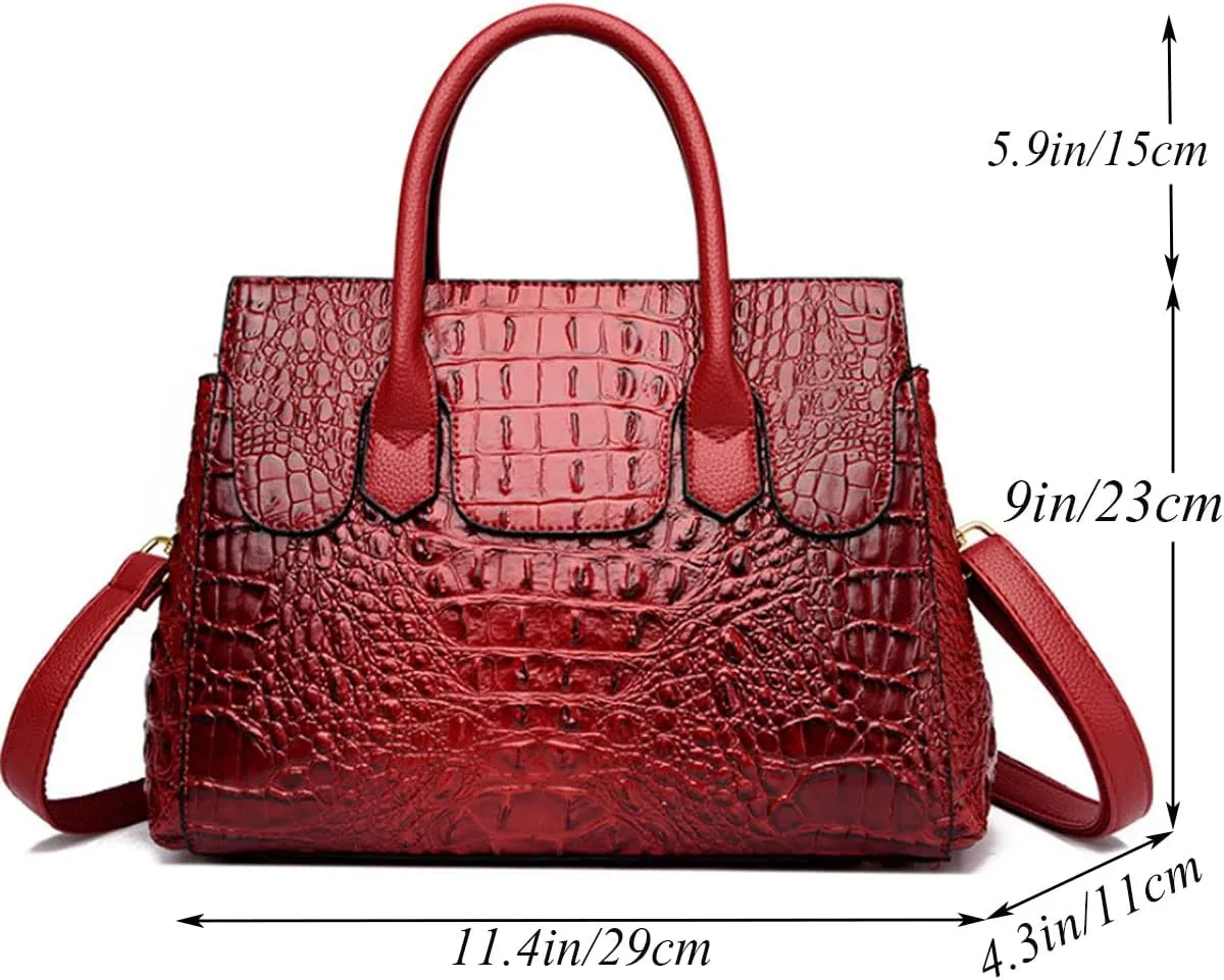 XXGJOALD-Women Satchel Bag PU Leather Crocodile-Embossed Pattern With Top Handle Shoulder Bags Handbags Fashion Purses Totes
