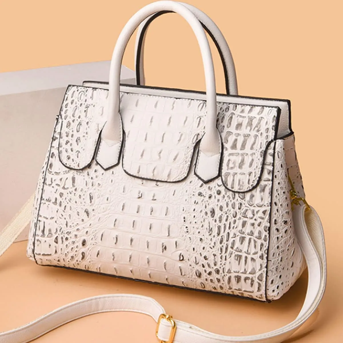 XXGJOALD-Women Satchel Bag PU Leather Crocodile-Embossed Pattern With Top Handle Shoulder Bags Handbags Fashion Purses Totes