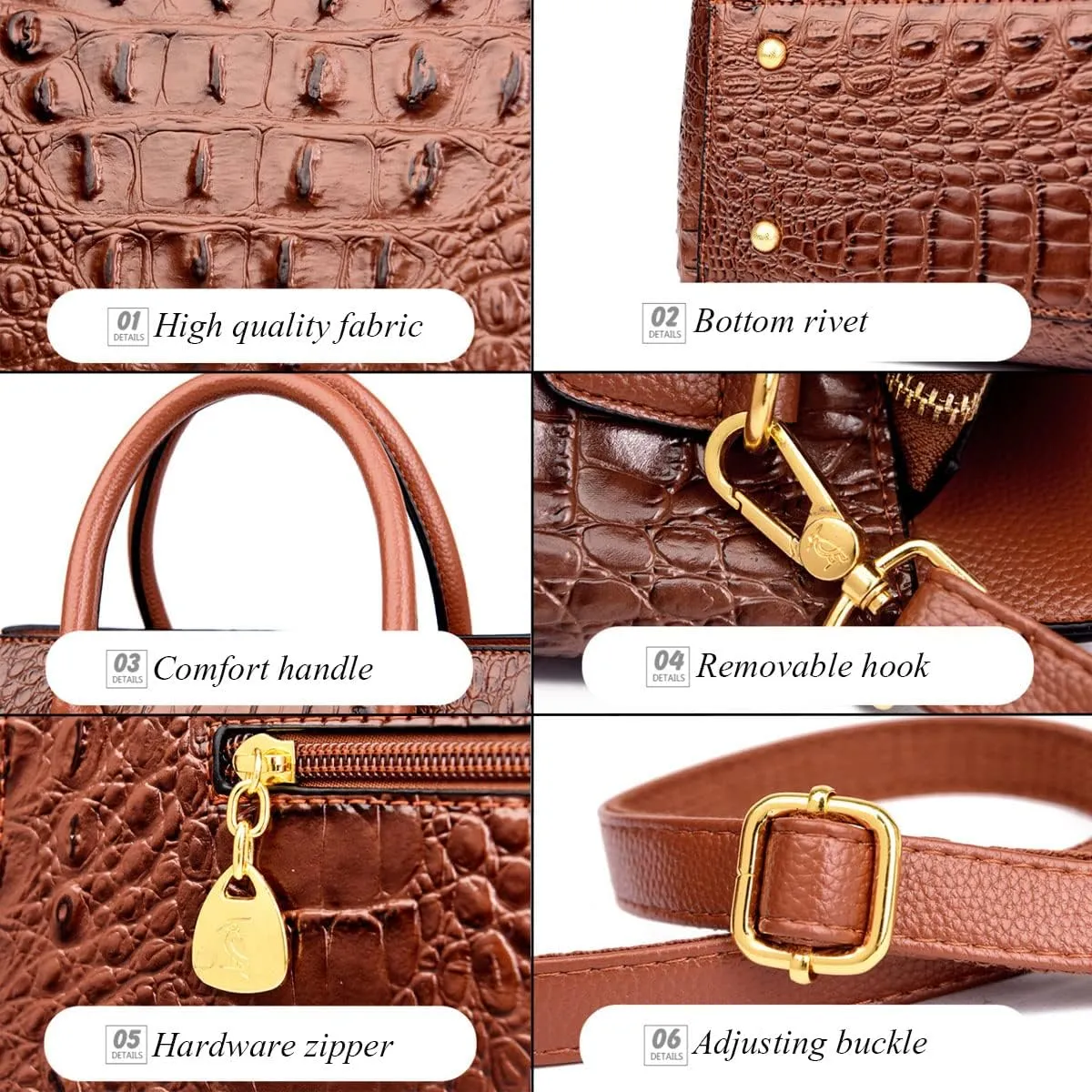 XXGJOALD-Women Satchel Bag PU Leather Crocodile-Embossed Pattern With Top Handle Shoulder Bags Handbags Fashion Purses Totes