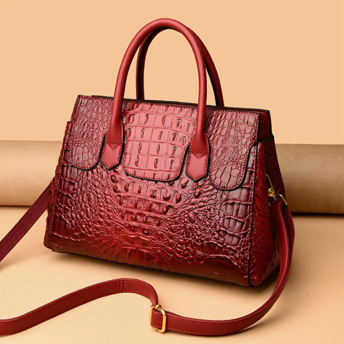 XXGJOALD-Women Satchel Bag PU Leather Crocodile-Embossed Pattern With Top Handle Shoulder Bags Handbags Fashion Purses Totes