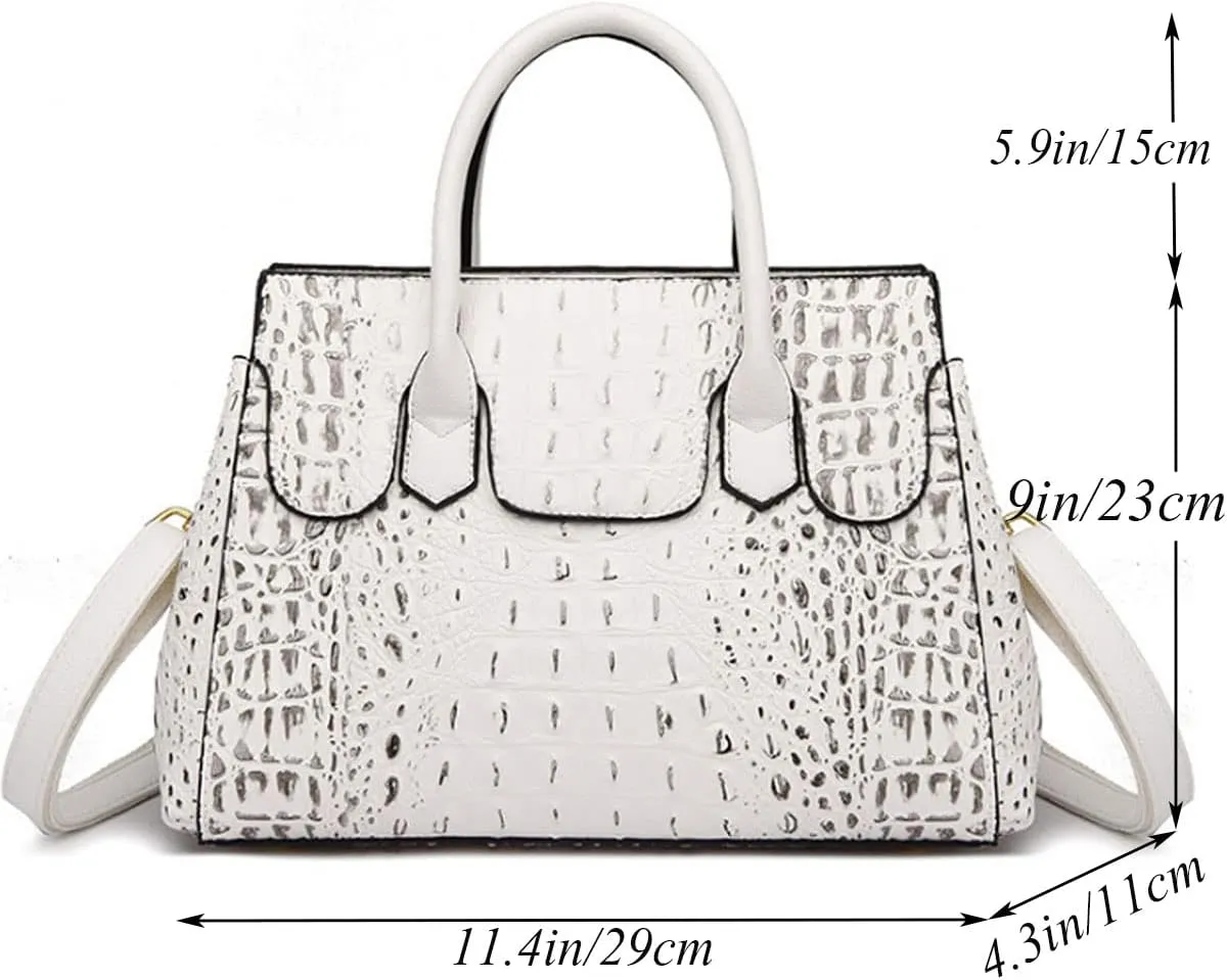 XXGJOALD-Women Satchel Bag PU Leather Crocodile-Embossed Pattern With Top Handle Shoulder Bags Handbags Fashion Purses Totes