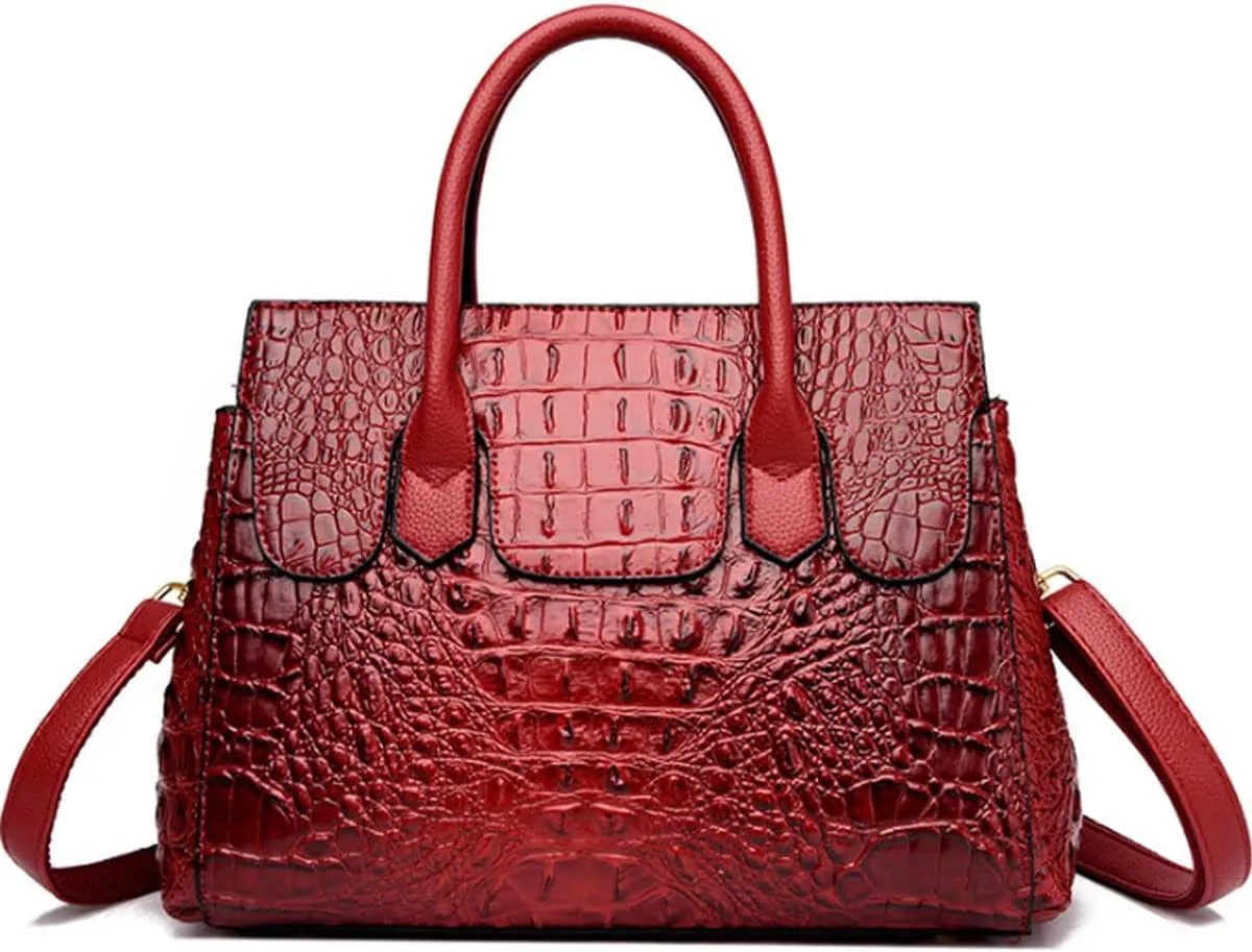 XXGJOALD-Women Satchel Bag PU Leather Crocodile-Embossed Pattern With Top Handle Shoulder Bags Handbags Fashion Purses Totes