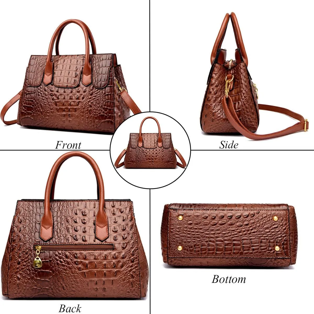 XXGJOALD-Women Satchel Bag PU Leather Crocodile-Embossed Pattern With Top Handle Shoulder Bags Handbags Fashion Purses Totes