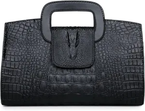 XXGJOALD-Women Satchel Handbag Crocodile Pattern Shoulder Bag Embossed Fuax Leather Purse Long Tote Top-Handle Bag Gold