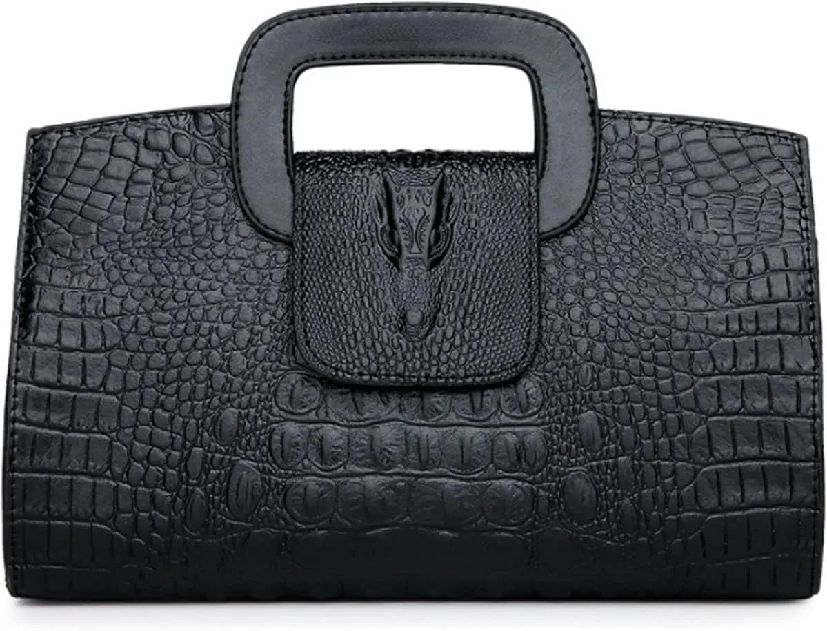 XXGJOALD-Women Satchel Handbag Crocodile Pattern Shoulder Bag Embossed Fuax Leather Purse Long Tote Top-Handle Bag Gold
