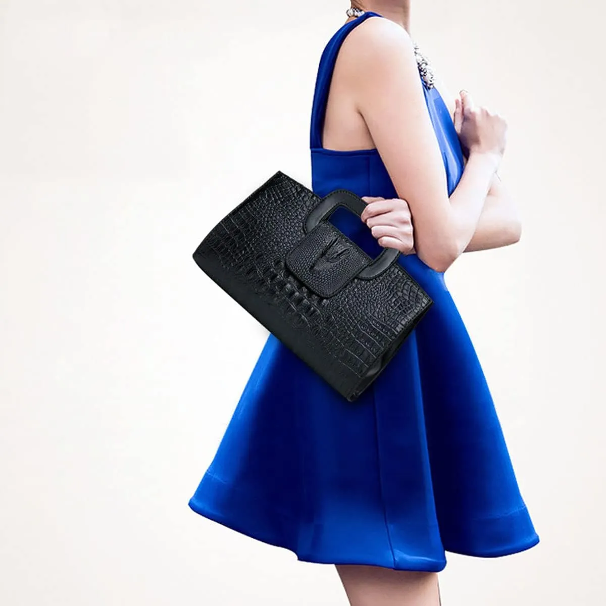 XXGJOALD-Women Satchel Handbag Crocodile Pattern Shoulder Bag Embossed Fuax Leather Purse Long Tote Top-Handle Bag Gold