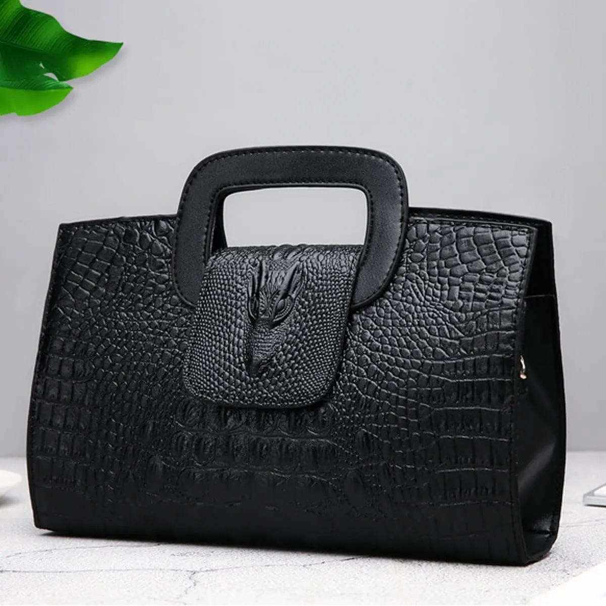 XXGJOALD-Women Satchel Handbag Crocodile Pattern Shoulder Bag Embossed Fuax Leather Purse Long Tote Top-Handle Bag Gold