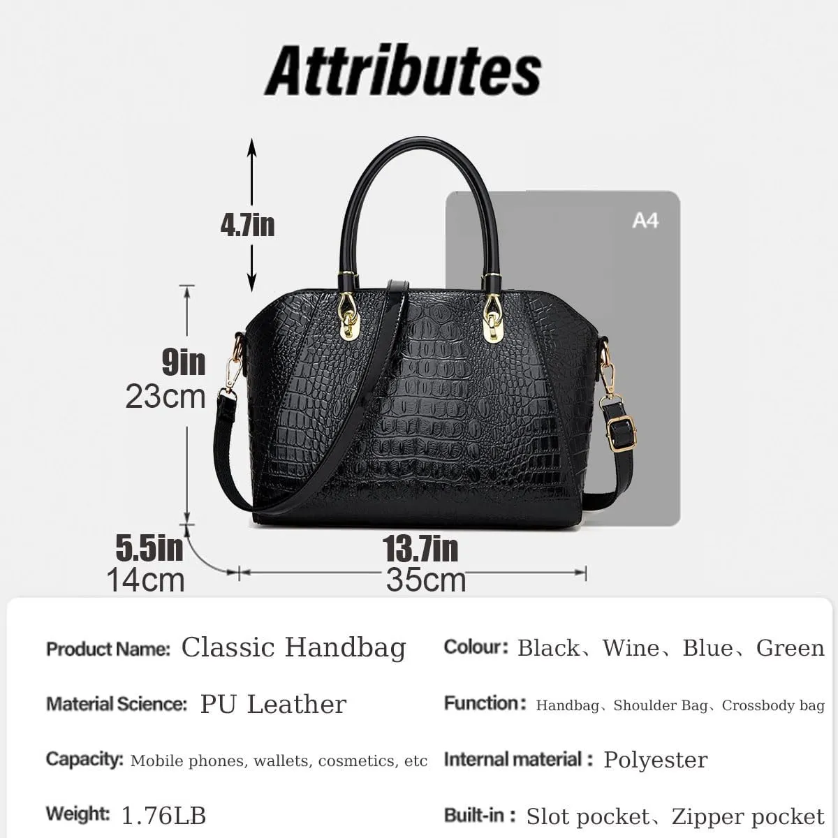 XXGJOALD-Women Shiny Patent Leather Handbags and Purses Crocodile Pattern Shoulder Bag Fashion Satchel Top Handle Tote Wallet
