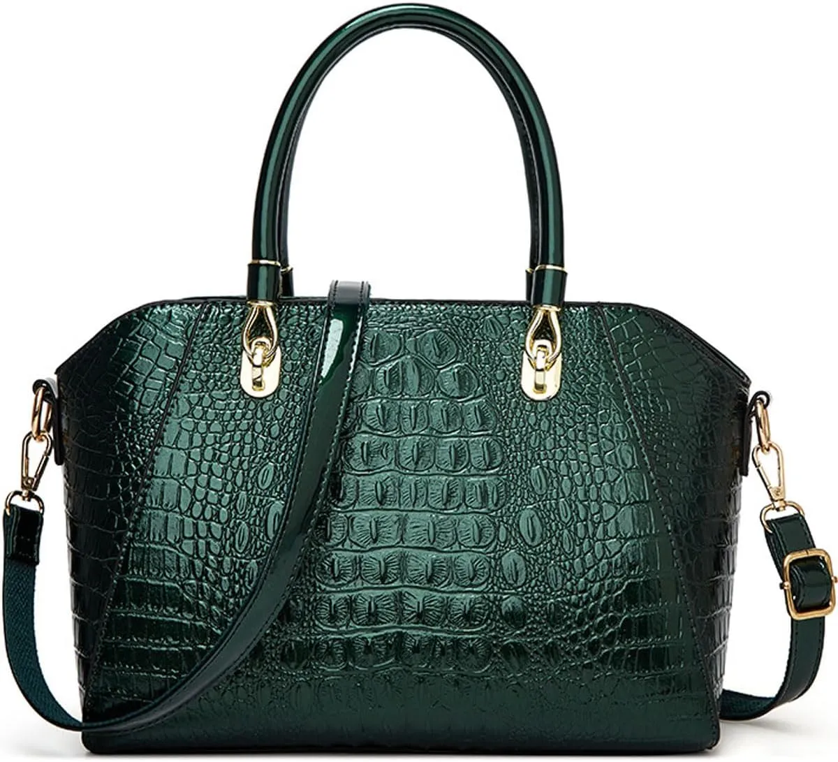 XXGJOALD-Women Shiny Patent Leather Handbags and Purses Crocodile Pattern Shoulder Bag Fashion Satchel Top Handle Tote Wallet